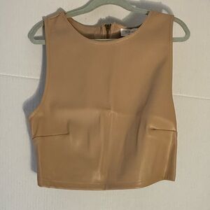 KIRIOV Leather-Look Sleeveless Crop Top in Nude